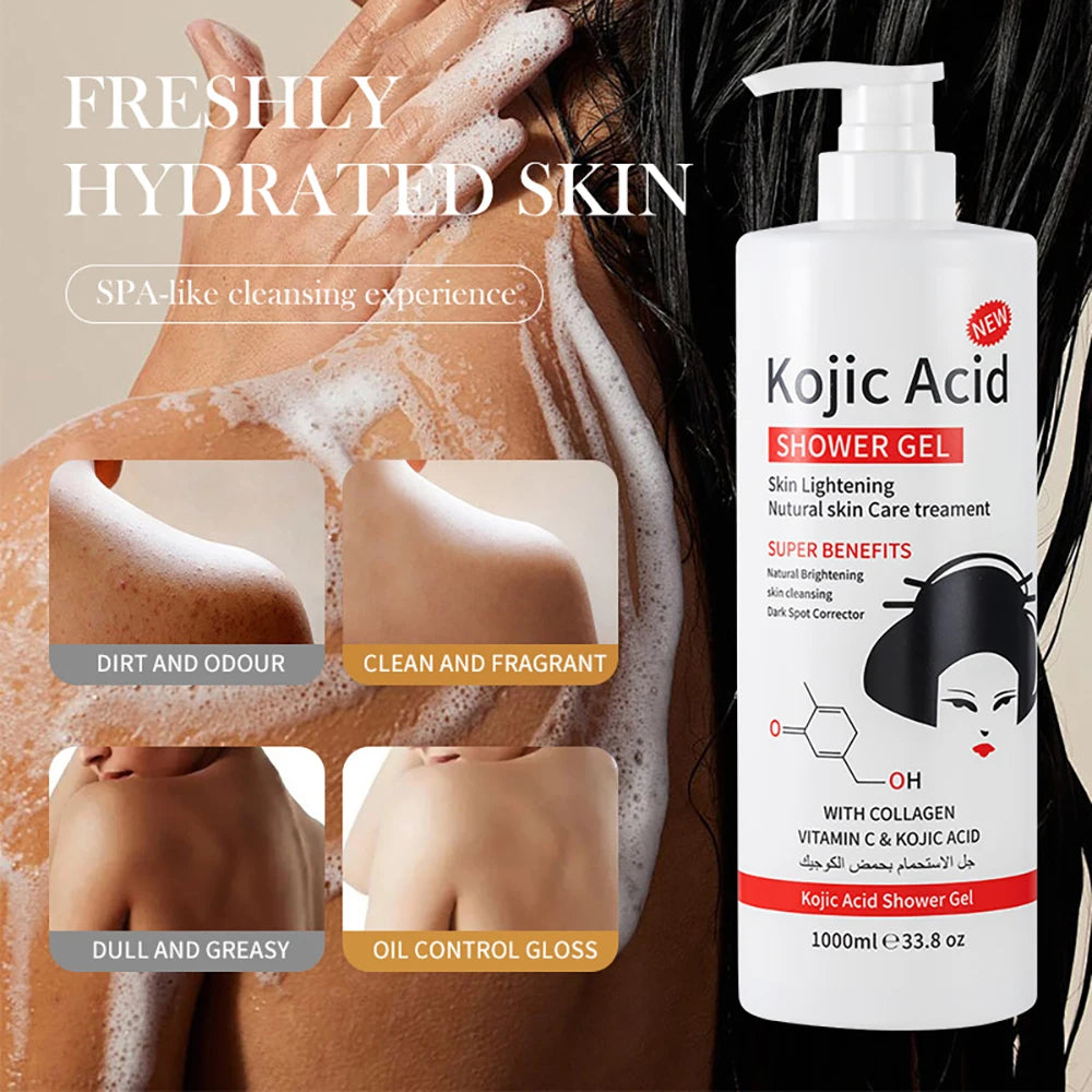 1000ml Kojic Acid Shower Gel Deep Cleansing Brighten Skin Body Wash Skin Whitening Exfoliator Body Care Moisturizing Skincare