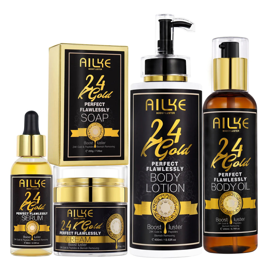 AILKE 24K Glod Flawlessly Skin Care Set, Whitening, Reduce Dark Spots, Pigmentation, Wrinkles, Moisturize, For All Skin Types