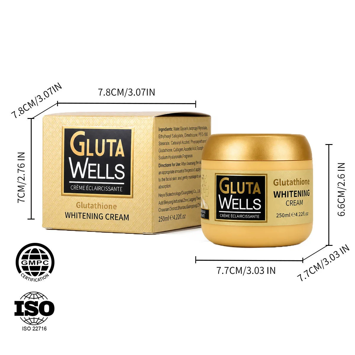 Glutathione Whitening Cream 250ml Moisturizing Face Cream Nourishing Brightening Smooth Even Skin Tone Facial Skin Care