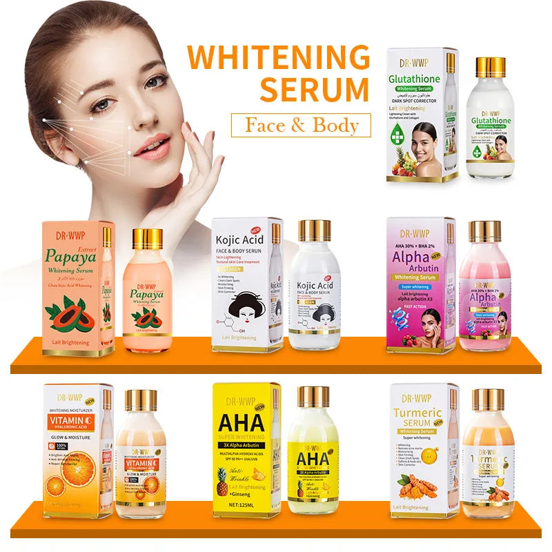 125ml AHA Arbutin Whitening Face Essence Moisturizing Facial Serum Turmeric & Kojic Acid Essence Liquid Firming Bright The Skin