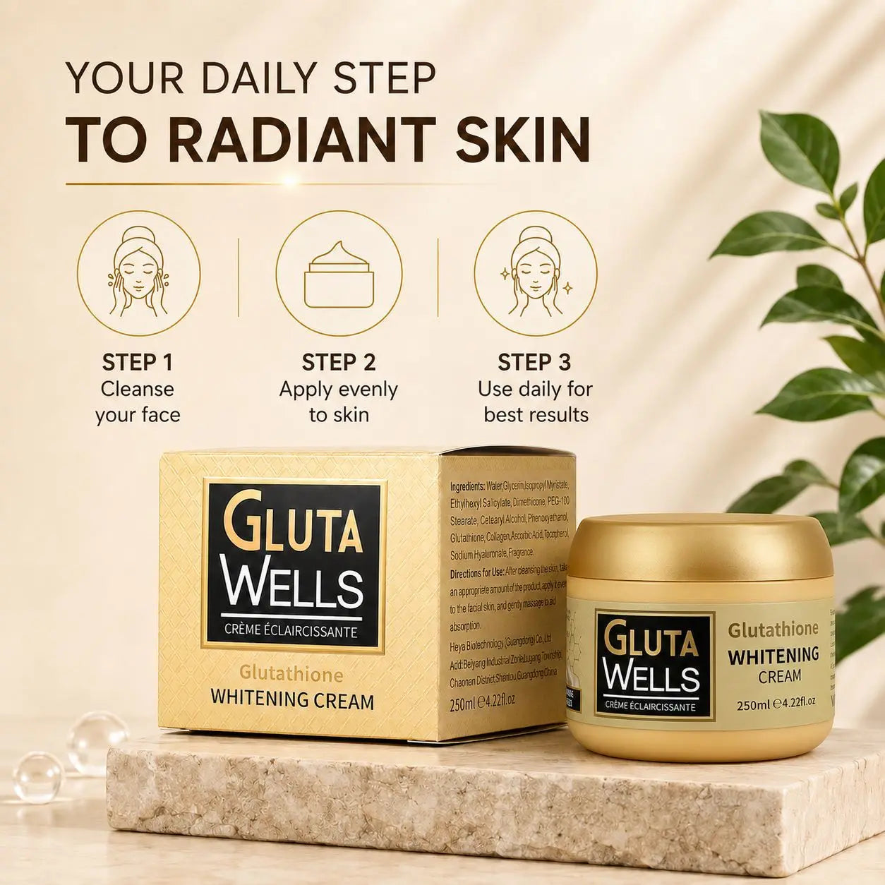 Glutathione Whitening Cream 250ml Moisturizing Face Cream Nourishing Brightening Smooth Even Skin Tone Facial Skin Care