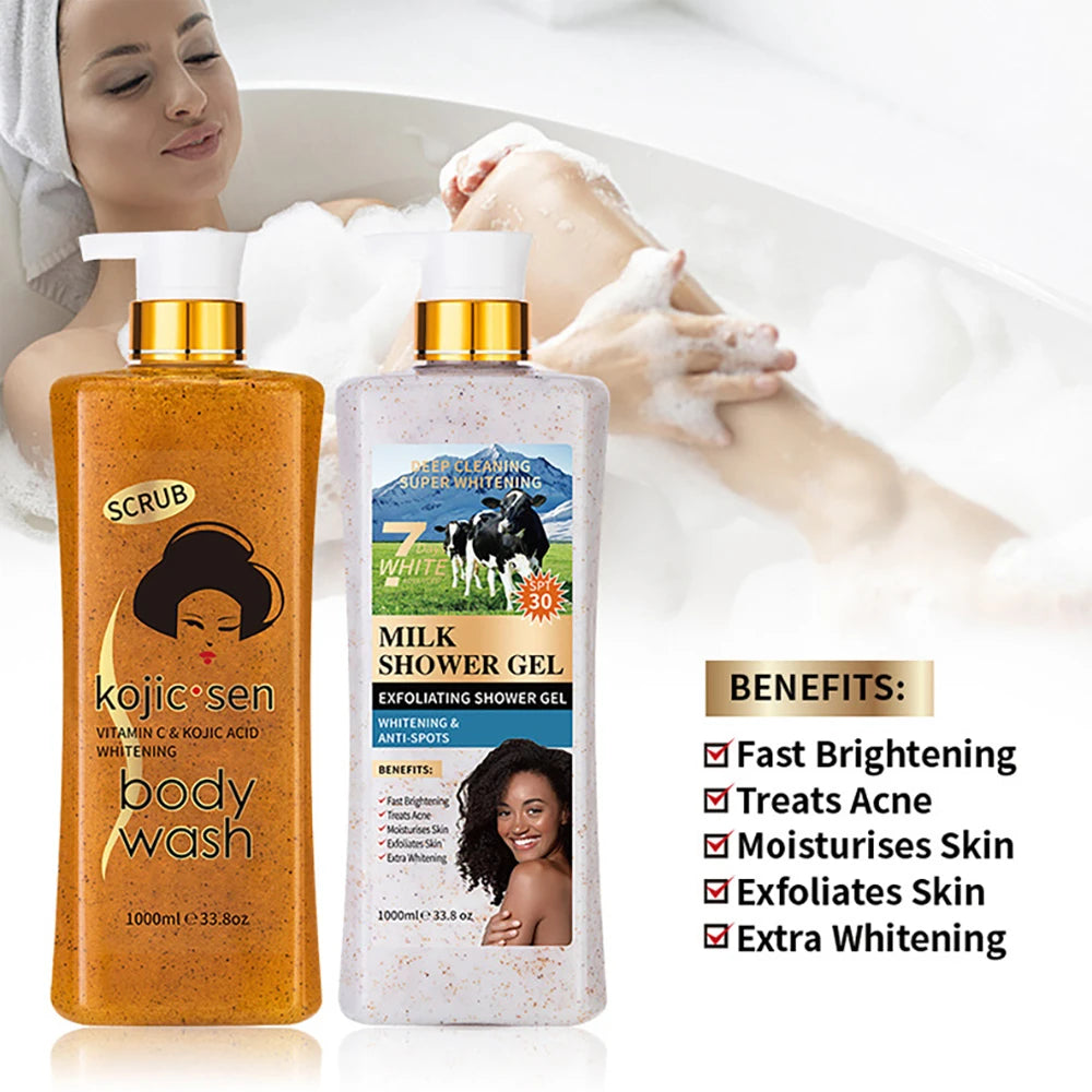 Milk Carrots Avocado Kojic Acid Shower Gel Deep Cleansing Brighten Skin Scrub Body Wash Exfoliator Body Care Fragrance Skincare