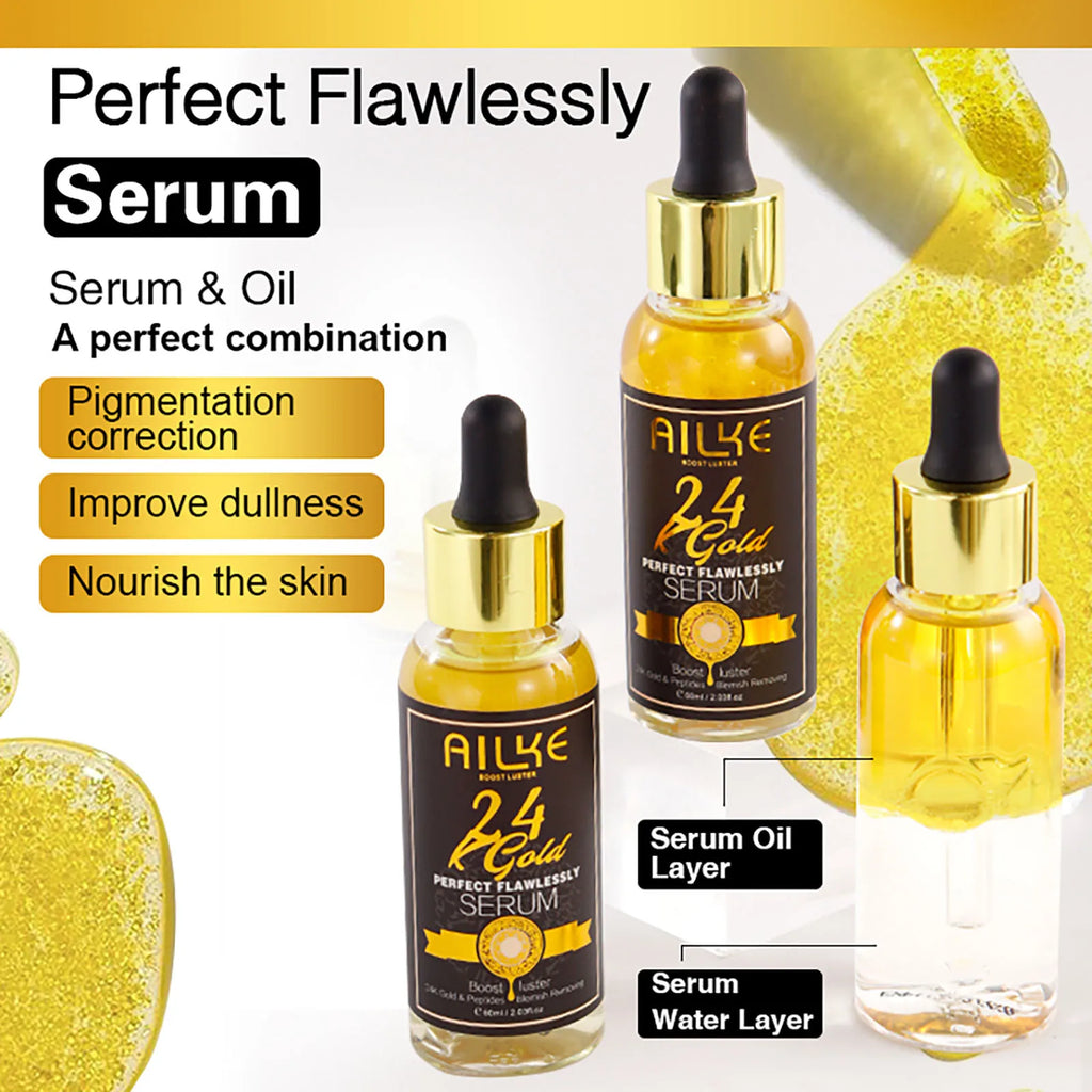 AILKE 24K Glod Flawlessly Skin Care Set, Whitening, Reduce Dark Spots, Pigmentation, Wrinkles, Moisturize, For All Skin Types