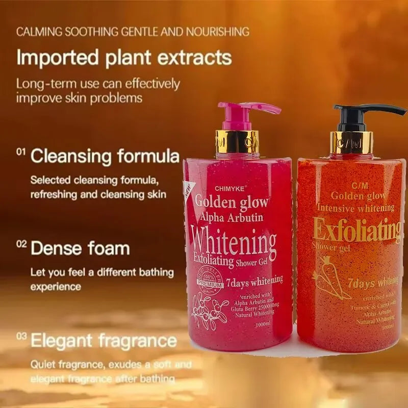1kg 7Days Golden Glow Alpha Arbutin Brightening Body Wash | Tone Even, Deep Moisture, Skin Smoothing, Radiant Finish Shower Gel