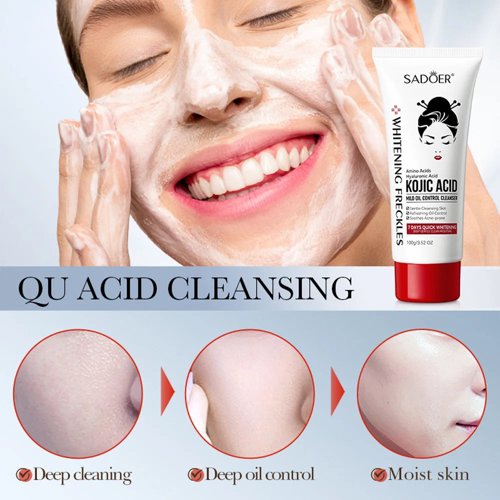 Kojic Acid Whitening Deep Cleansing Milk, Moisturizing Oil Control Spot Removing Acne Cleansing Milk