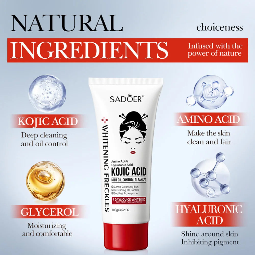 Kojic Acid Whitening Deep Cleansing Milk, Moisturizing Oil Control Spot Removing Acne Cleansing Milk