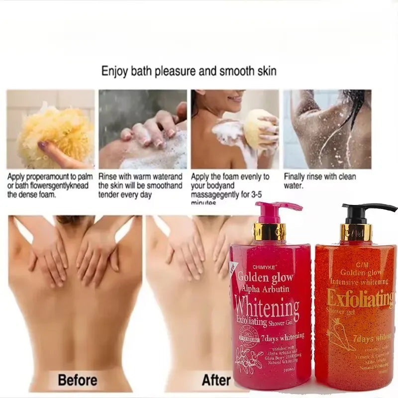 1kg 7Days Golden Glow Alpha Arbutin Brightening Body Wash | Tone Even, Deep Moisture, Skin Smoothing, Radiant Finish Shower Gel