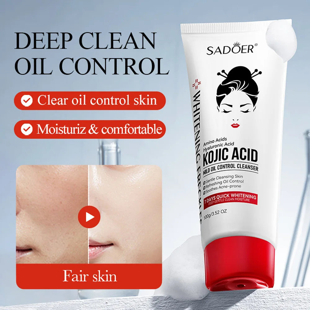 Kojic Acid Whitening Deep Cleansing Milk, Moisturizing Oil Control Spot Removing Acne Cleansing Milk