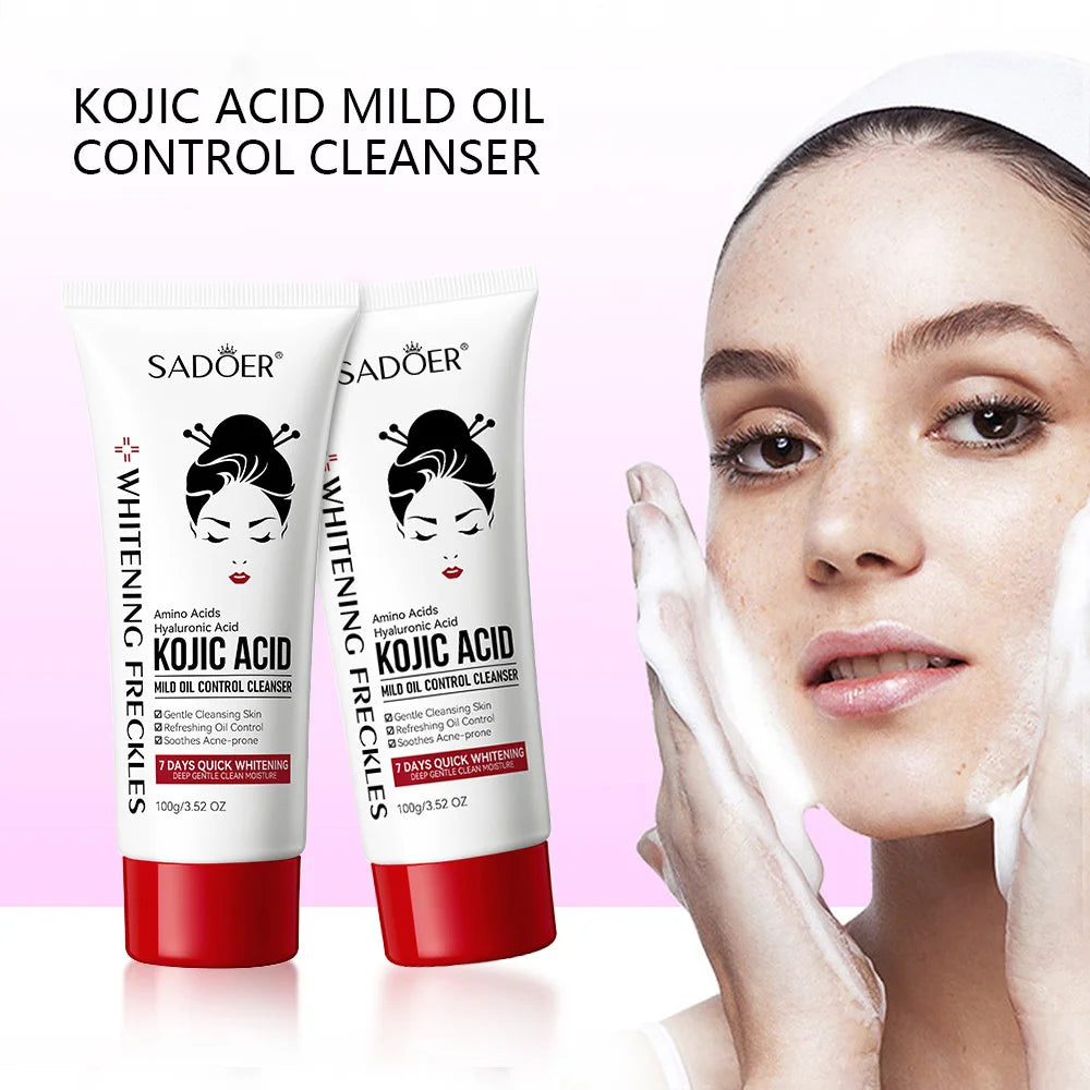 Kojic Acid Whitening Deep Cleansing Milk, Moisturizing Oil Control Spot Removing Acne Cleansing Milk