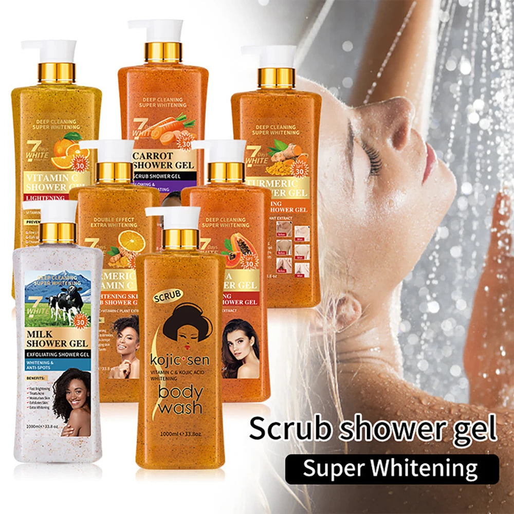 Milk Carrots Avocado Kojic Acid Shower Gel Deep Cleansing Brighten Skin Scrub Body Wash Exfoliator Body Care Fragrance Skincare