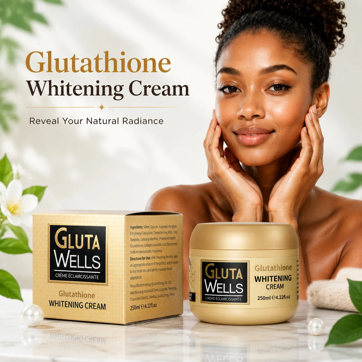 Glutathione Whitening Cream 250ml Moisturizing Face Cream Nourishing Brightening Smooth Even Skin Tone Facial Skin Care