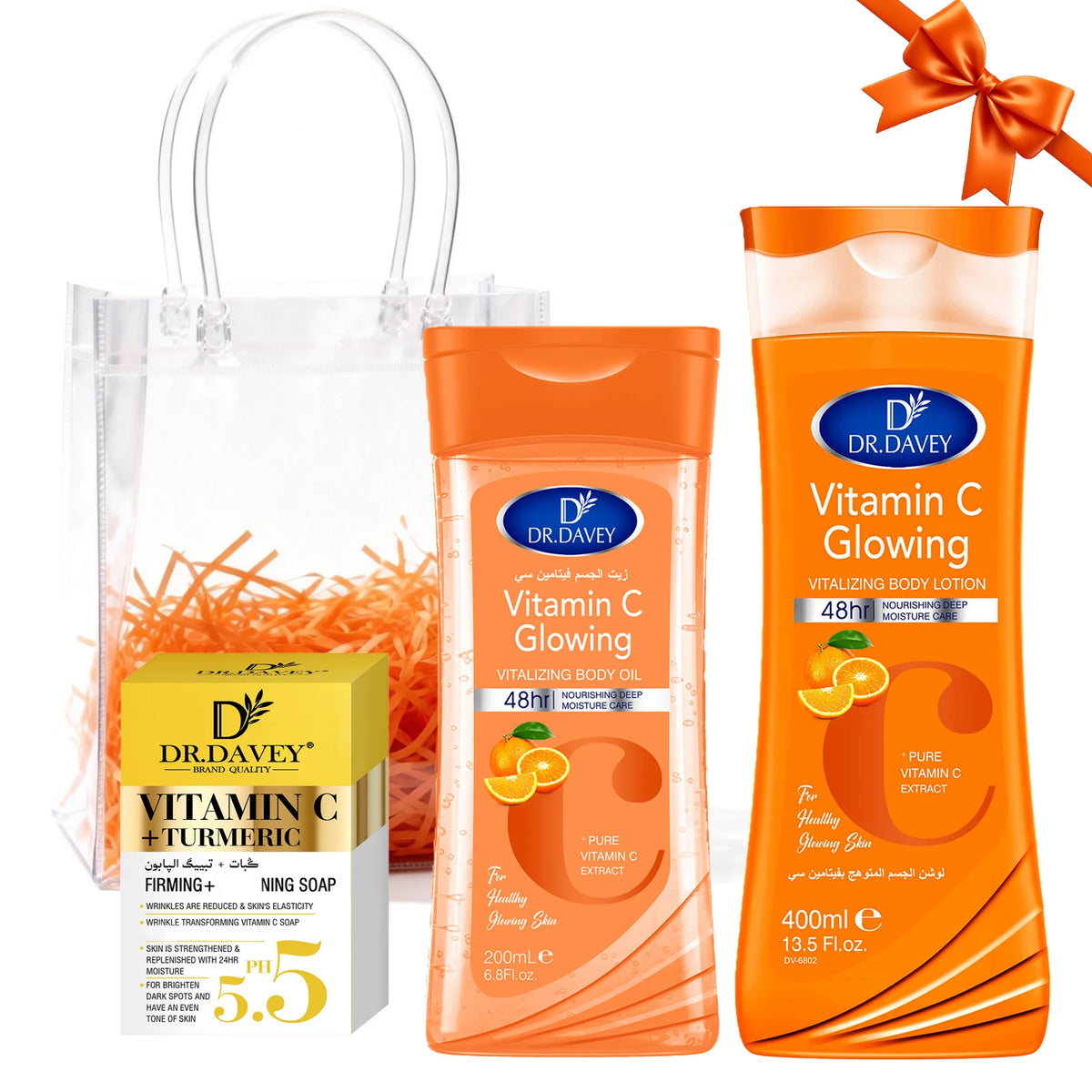 DR.DAVEY VITAMIN C Skin Care3Set Body Lotion+Soap+Body Oil Four Seasons Skin Care Set Gift Cleansing Hydrating and Moisturizing