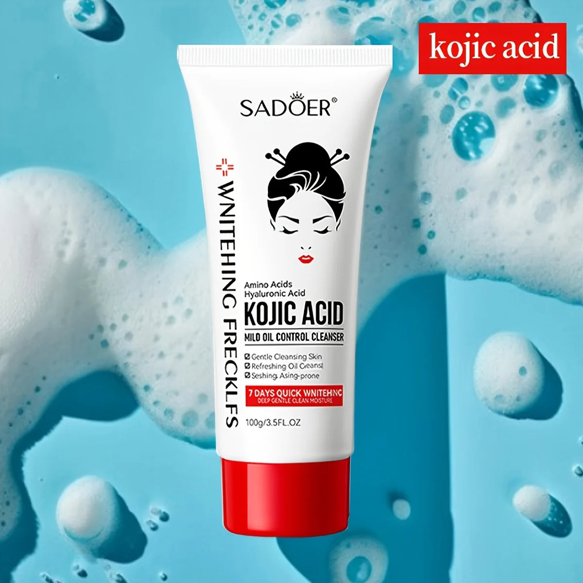 Kojic Acid Whitening Deep Cleansing Milk, Moisturizing Oil Control Spot Removing Acne Cleansing Milk